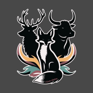 Vixen with her stag and bull silhouette T-Shirt