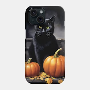 The Black Cat and the Pumpkins Phone Case