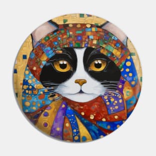 Gustav Klimt Tuxedo Cat with Colorful Scarf Pin