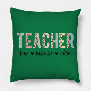 Teacher Love Inspire Care Leopard Pillow