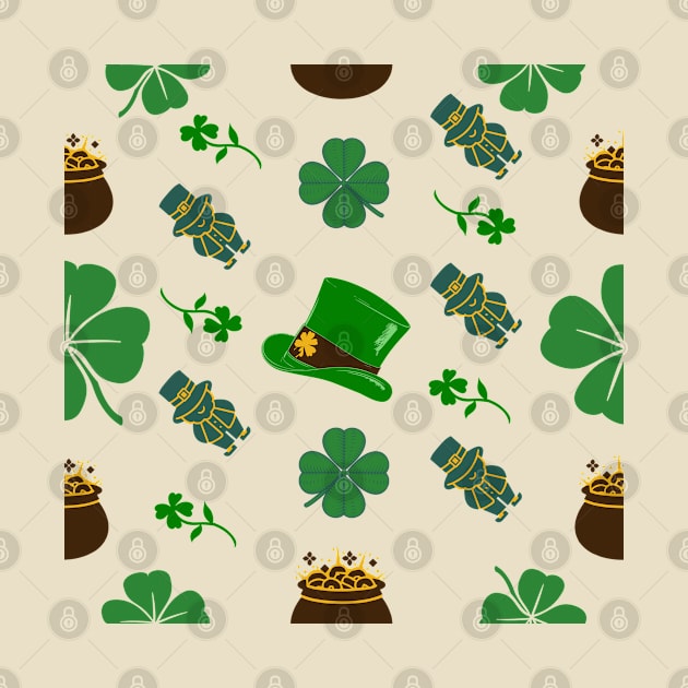 Leprechaun Clover Gold Pot Pattern, St. Patrick's Day by vystudio