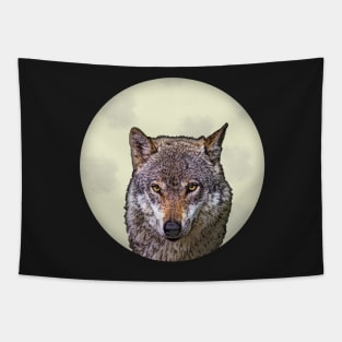 Wolf On Full Moon Tapestry