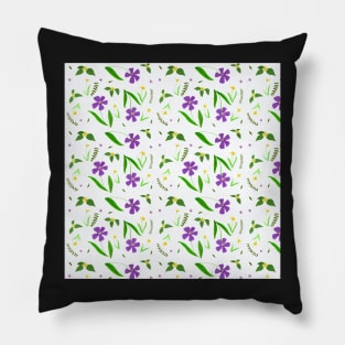 Gouache Purple and Yellow Flower Pattern with a white background Pillow