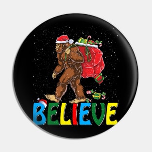 Believe Bigfoot Christmas Gifts For Men Boys Girls Funny Christmas T-Shirt ver3 Pin