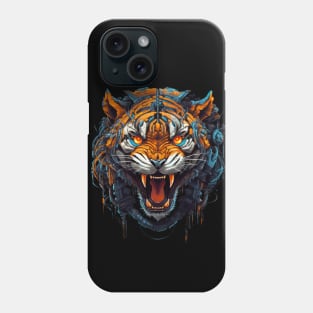 Cybernetic Fury Unleashed - Close-up of a Roaring Tiger Phone Case