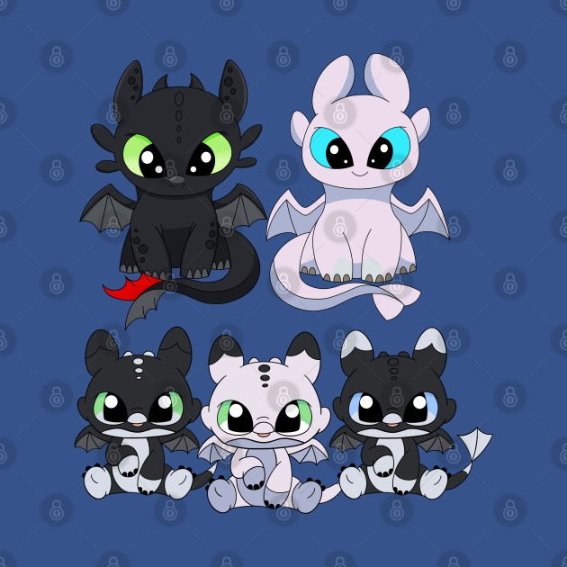 Disover Cute dragon family, baby night fury set, toothless light fury, night lights dragon babies - How To Train Your Dragon Toothless - T-Shirt