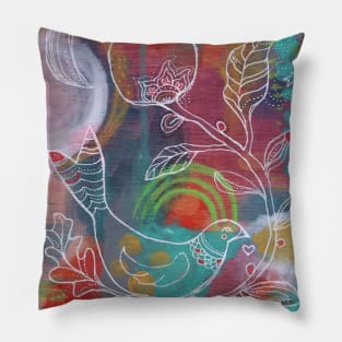 Winter Bird and Pomegranate Pillow