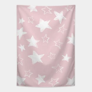 handpainted white stars over pink cotton candy background Tapestry