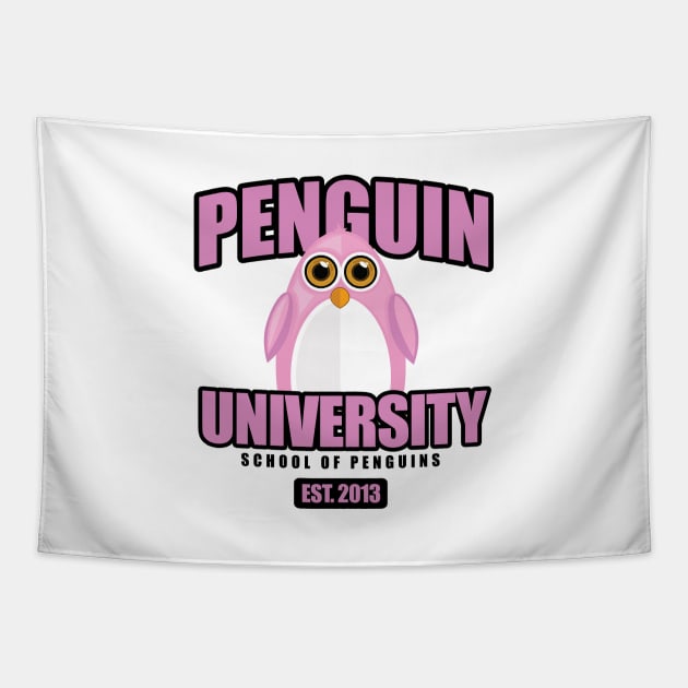 Penguin University - Pink Tapestry by adamzworld