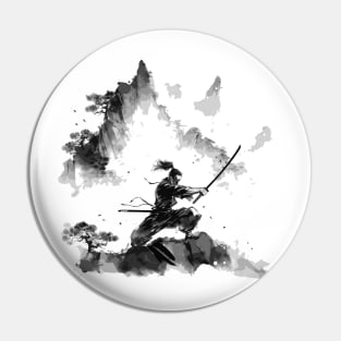 Samurai ink mountain Pin