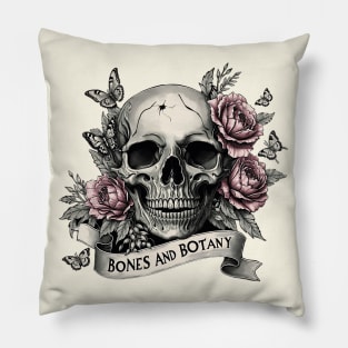 Bones and botany, Skull human anatomy floral, pink watercolor roses, Bones and Botany art anatomy Pillow