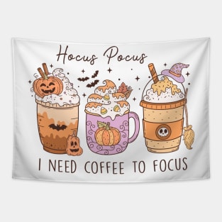 Retro Halloween Hocus Pocus I Need Coffee To Focus Tapestry