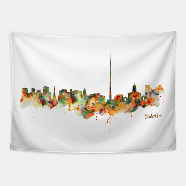 Dublin Watercolor Skyline Tapestry by Marian Voicu