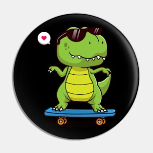 Cute Dino Playing Skateboard Pin