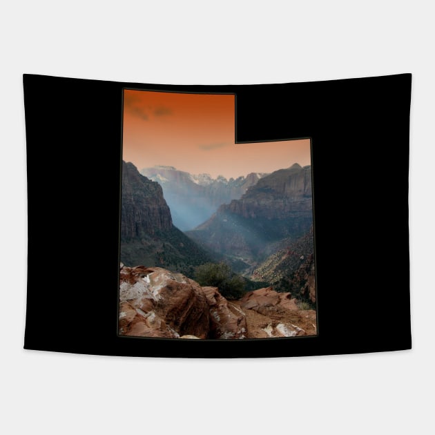 Utah State Outline - Zion National Park Tapestry by gorff