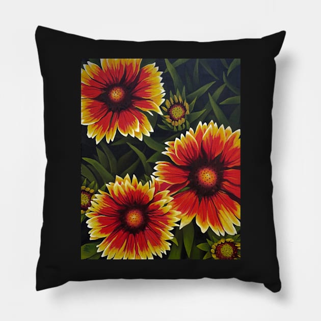 Orange Flowers in Grass Pillow by Adrielle-art