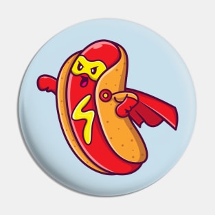 Cute Hotdog Superhero Cartoon Pin