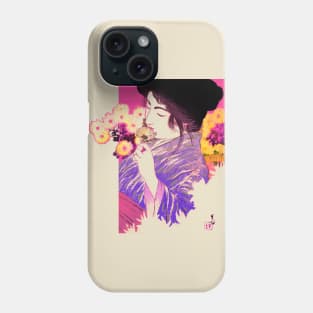 Woman with chrysanthemums. Japanese Phone Case