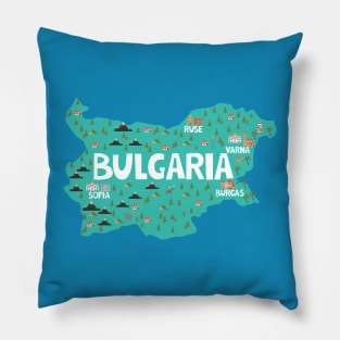 Bulgaria Illustrated Map Pillow
