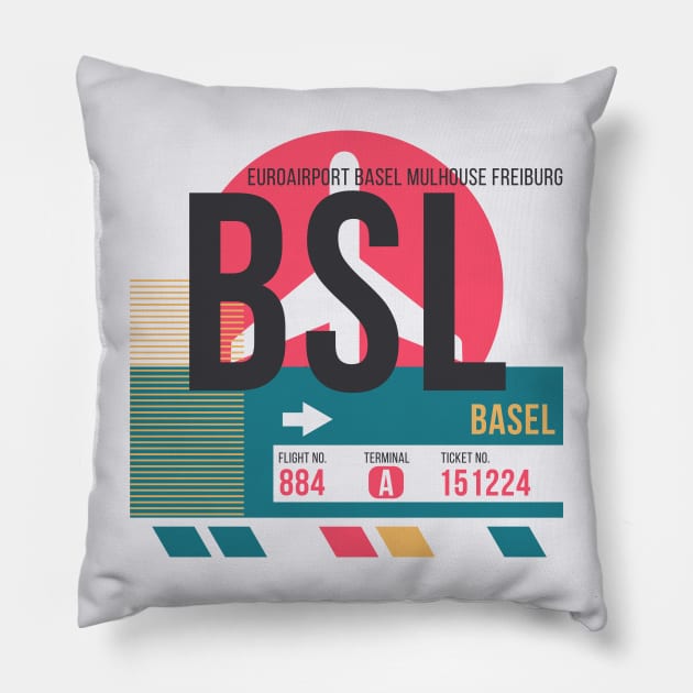 Basel (BSL) Airport // Sunset Baggage Tag Pillow by Now Boarding