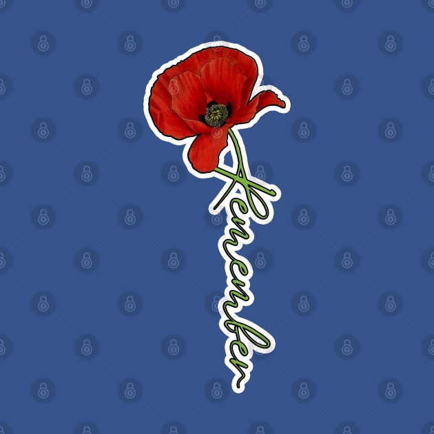 Red Poppy Flower with Memorial Text Stem Vertical Pocket Version (MD23Mrl007c) by Maikell Designs