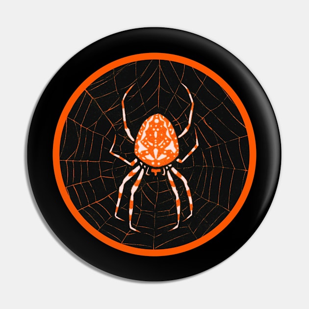 Halloween Spider In A Web Vintage Woodcut Pin by SwagOMart