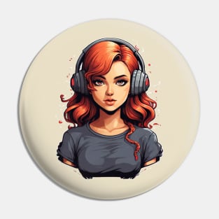 Pixelart Girl Earphones Pin