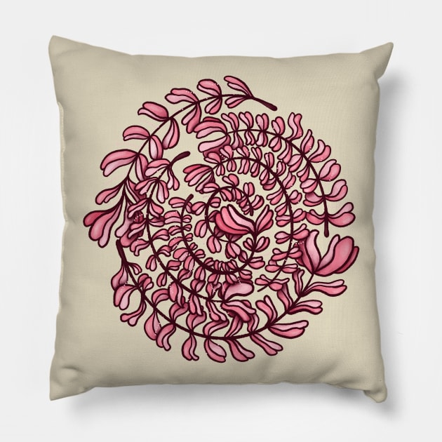 Pink Floral Wreath Spiral Pillow by Boriana Giormova