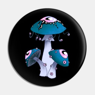 Dreamcore mushrooms with eyes: turquoise and rose Pin