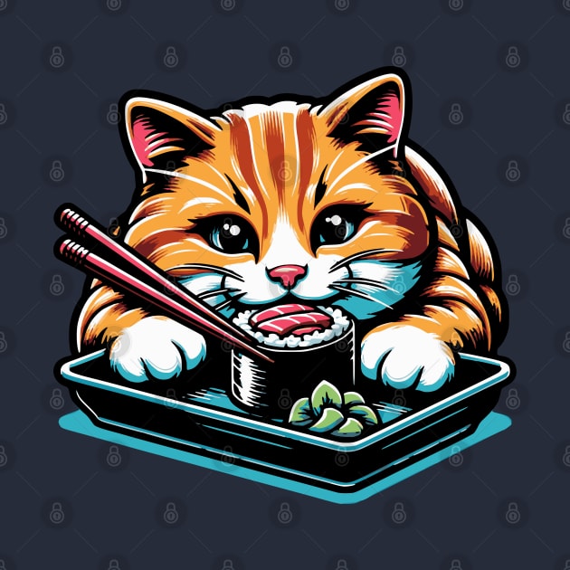 Ginger Cat eating sushi by Mey Designs