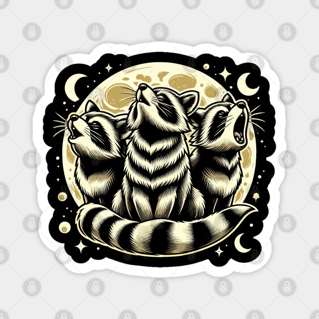 Raccoon Moon Howling Trio - Wildlife Lover Magnet by JessArty
