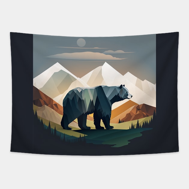 Grizzly in mountains Tapestry by MaryBerry