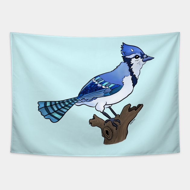 Bluejay bird on branch Tapestry by doodletokki