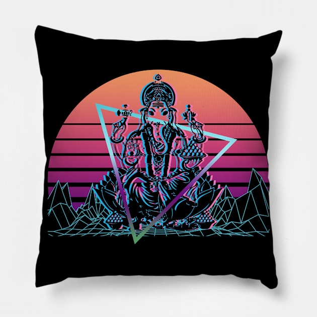 Ganesha Hindu God Ancient Hindu Mythology Vaporwave Gift Pillow by Alex21