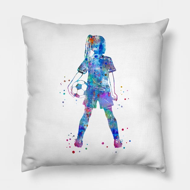 Girl Soccer Player Pillow by RosaliArt