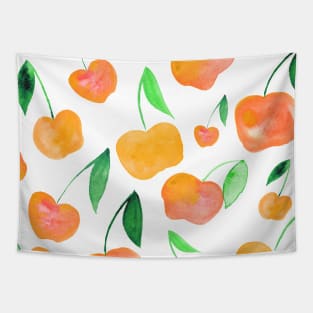 Watercolor cherries - orange and green Tapestry