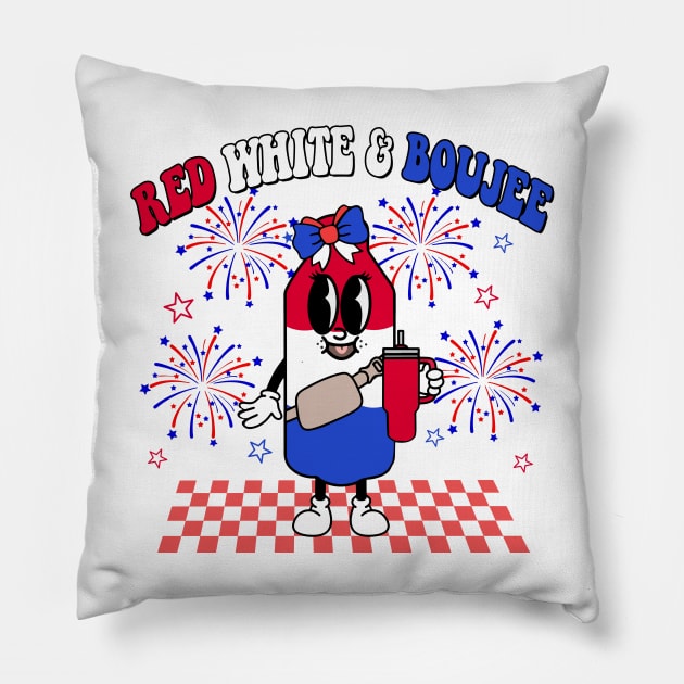 Red White & Boujee Bomb Pop Stanley Tumbler Faux Sequins, Fourth Of July Pillow by artbyGreen