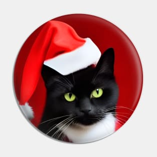 Cute black cat wearing santa hat Pin