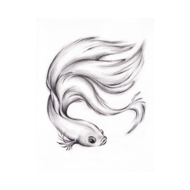 River Belle - Charcoal Pencil Drawing of a Siamese/Betta Fighting Fish by tranquilwaters