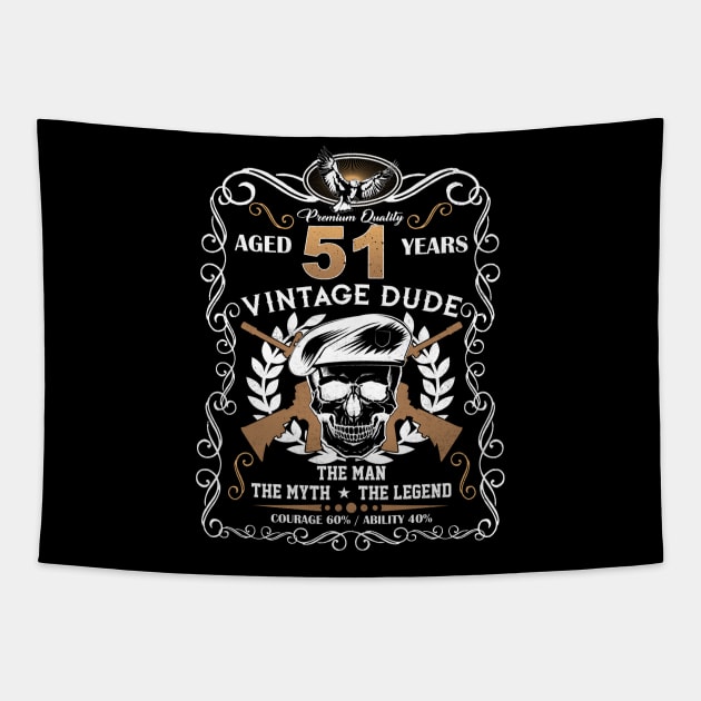 Skull Aged 51 Years Vintage 51 Dude Tapestry by Hsieh Claretta Art