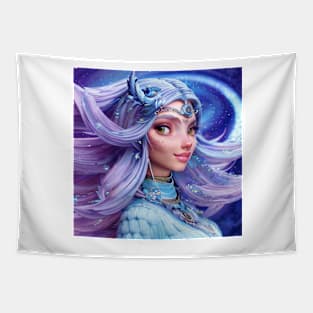 Owl Goddess with beautiful long blue hair Tapestry