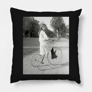 Girl Riding Tricycle, 1917. Vintage Photo Pillow