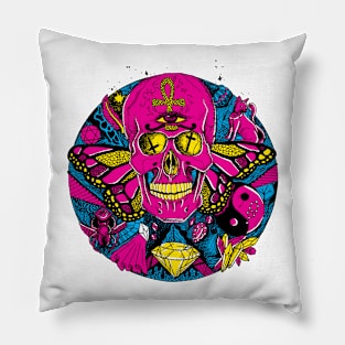 CMYK Skull Circle of Humanity Pillow