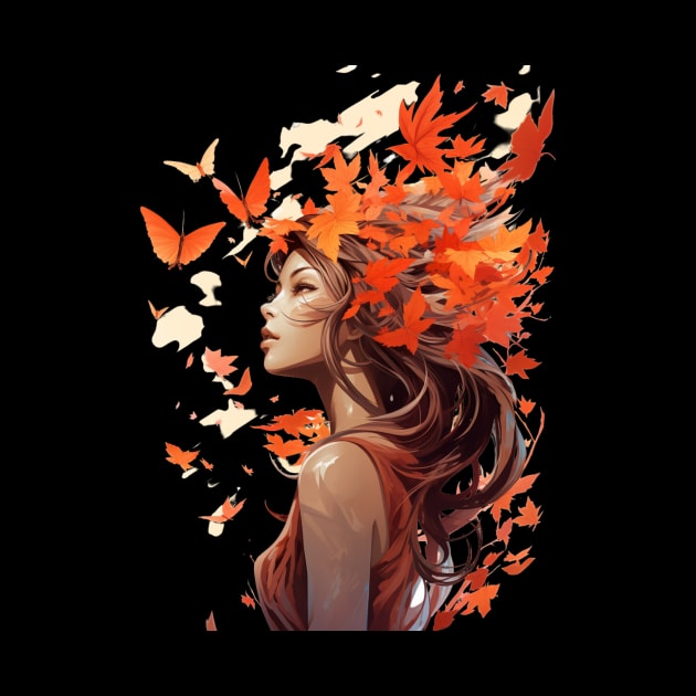 Girl With Butterflies And Leaves  in Her Hair Fall Girl by Positive Designer