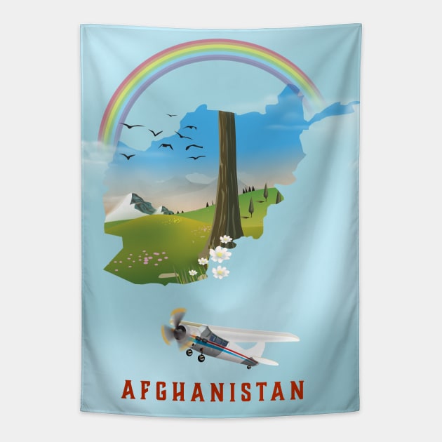 Afghanistan map travel poster Tapestry by nickemporium1