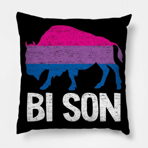 Bi Son LGBBT Flag Bisexual Bison Funny Bi Pride Pillow by Kuehni