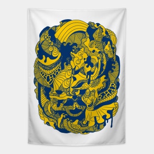 Navy Gold Abstract Wave of Thoughts No 2 Tapestry