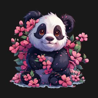 Panda Playing With Cherry Blossoms - Panda Bear Japanese T-Shirt