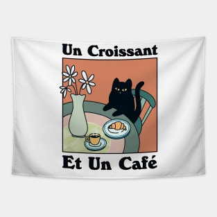 French Cafe Croissant Cat Tapestry