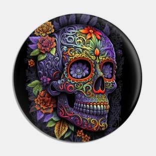 Colorful Floral Skull head design #3 Pin